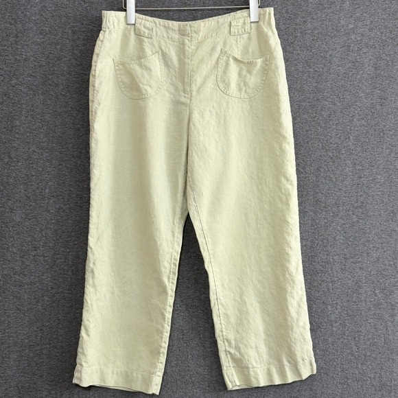J. Jill Pants - J. Jill Women Pants 10 Pale Lime Green 100% Linen Coastal Minimalist Lagenlook